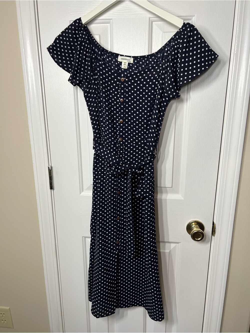 Monteau Navy and White Polka Dot Midi Dress